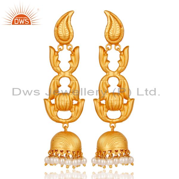 Traditional 18k Gold Plated Jhumka Earrings With Pearl