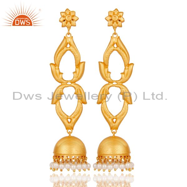 18K Gold Plated Sterling Silver and Pearl Traditional Jhumka Earrings