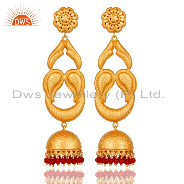 18k Gold Plated Designer JhumkaEarrings With Sterling Silver And turquoise