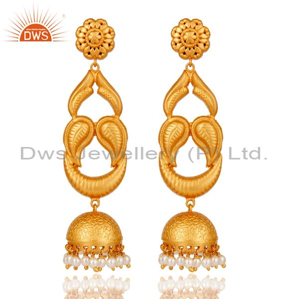 18k Gold Plated Designer Jhumka Earrings With 925 Sterling Silver & Pearl