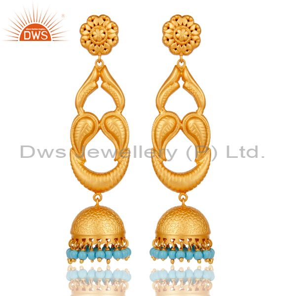 Turquoise Traditional Jhumka Earrings With 18k Gold Plated Sterling