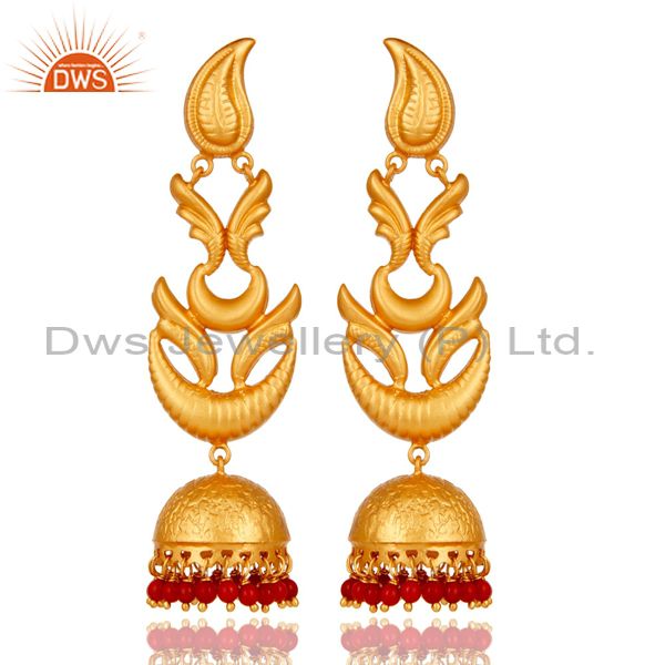 Tradional Coral Jhumka Earrings With 18K Gold Plated With 925 Sterling Silver