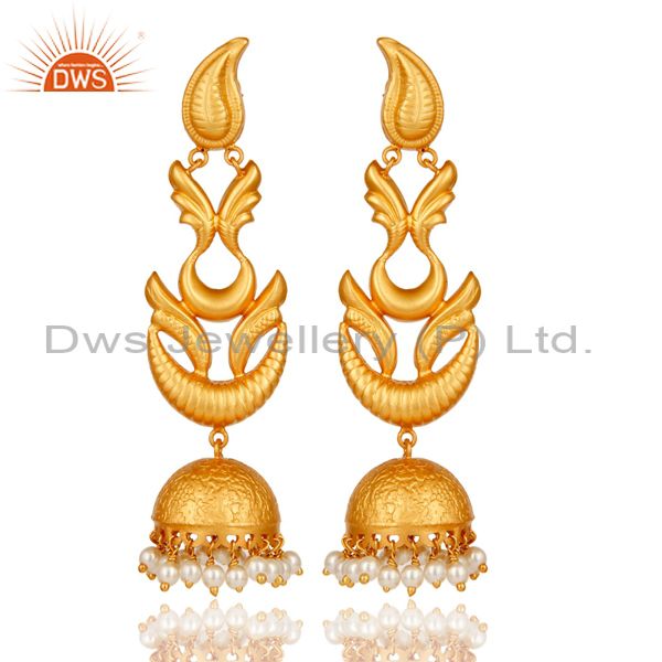 Handmade Pearl Jhumka Earrings With 18K Gold Plated With 925 Sterling Silver