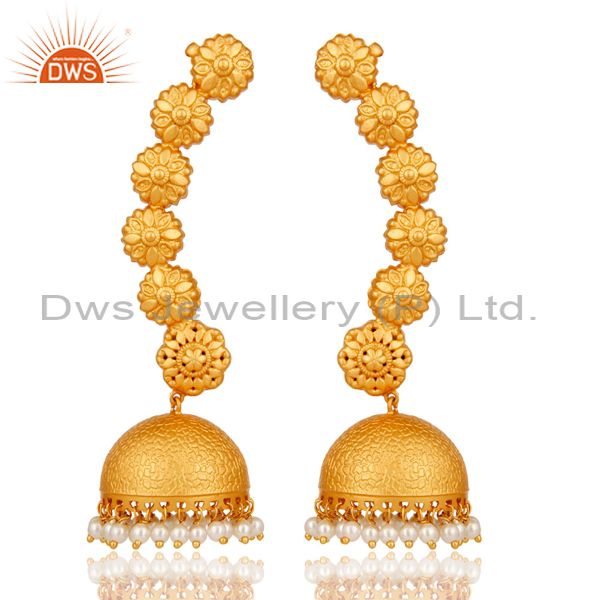 Ear Cuff Traditional Jhumka with 18K Gold Plated Sterling Silver and Pearl