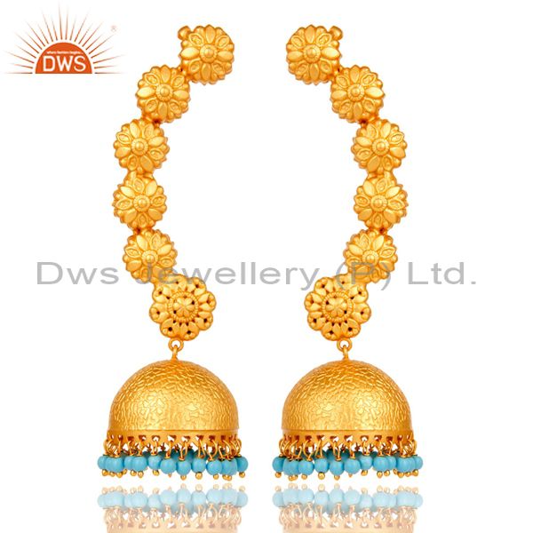 Ear Cuff Traditional Jhumka with 18K Gold Plated Sterling Silver and Turquoise