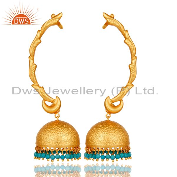 Ear Cuff Traditional Jhumka 18K Gold Plated Sterling Silver and Turquoise