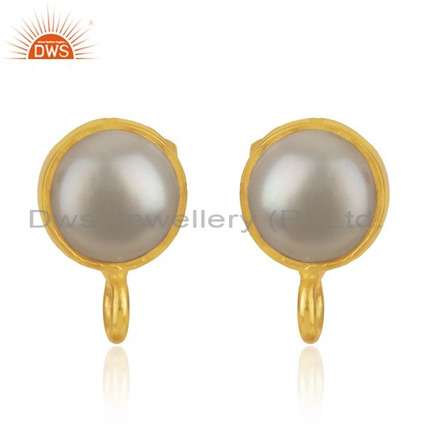 18k yellow gold plated traditional handmade pearl studs brass earrings jewelry