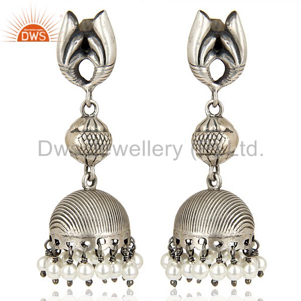 Stunning Oxidized 925 Sterling Silver Traditional Jhumka Earrings Gift Jewelry