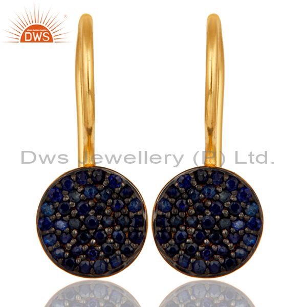 18k Gold Plated Sterling Silver Pin Drop Design Earrings with Blue Sapphire