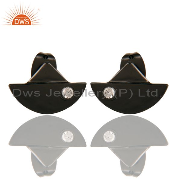Black Oxidized 925 Sterling Silver Handmade White Zirconia Studs Earrings