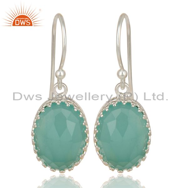 Handmade Solid 925 Sterling Silver Dyed Chalcedony Prong Set Drops Earrings