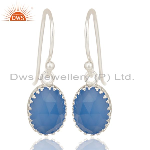 Handmade Solid 925 Sterling Silver Dyed Blue Chalcedony Drops Earrings Jewelry