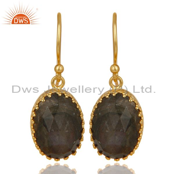 14K Yellow Gold Plated 925 Sterling Silver Faceted Labradorite Drops Earrings