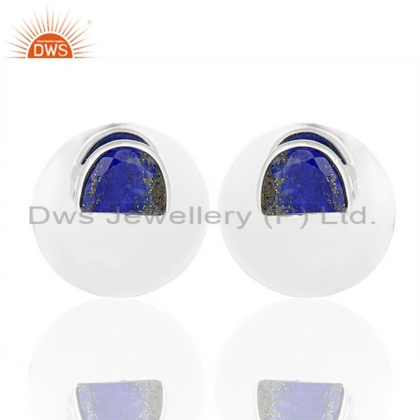 Lapis Lazuli Gemstone Stud Solid 925 Sterling Silver Earrings Jewelry