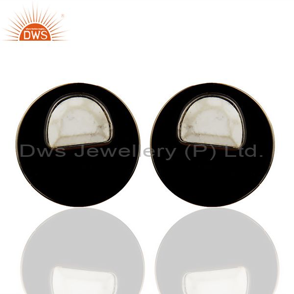 Black Oxidized 925 Sterling Silver Round Design White Howlite Studs Earrings