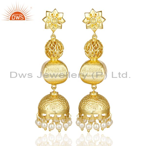 Handcrafted Indian Filigreen Traditional Bollywood Gold Jhumka Silver Earring