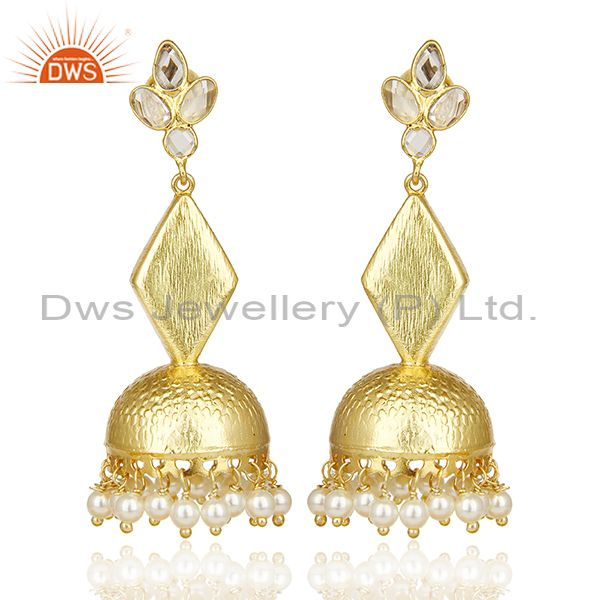Gold Plated Silver Pearl Gemstone Traditional Earrings Manufacturer