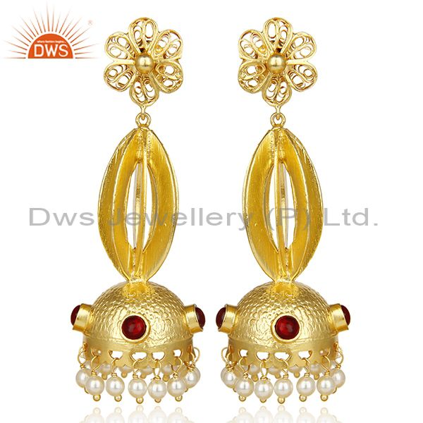 Peal Embalished Handcrafted Traditional Jhumka Dangle Long Silver Earring