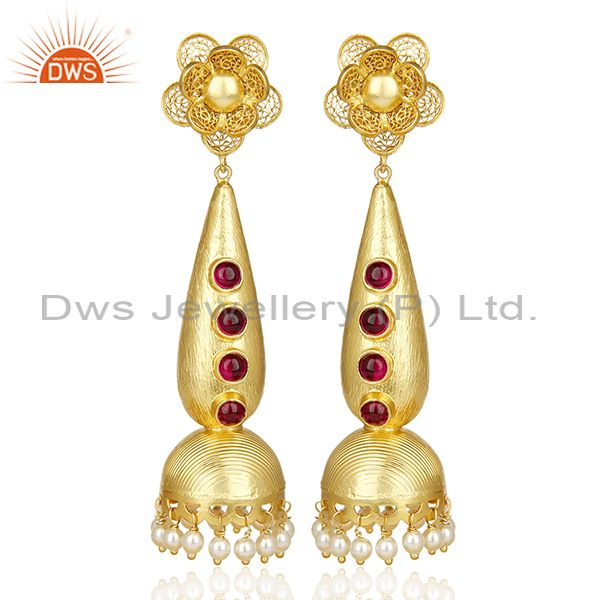 Handcrafted Traditional Gold Plated Jhumka Bridal Indian Silver Earring