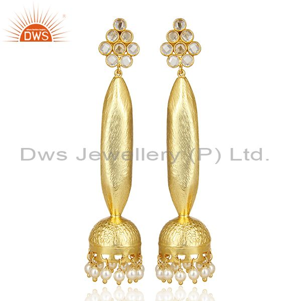 Gold Plated Pearl Oversized Long Bollywood Jhumka Silver Earring