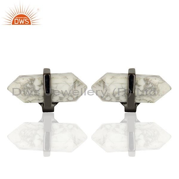 Pencil Design White Howlite Gemstone 925 Silver Stud Earrings Supplier