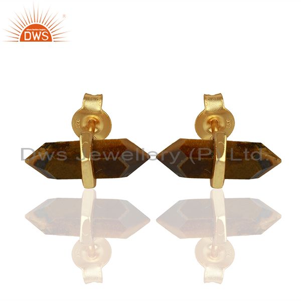 Tigereye Terminated Pencil Post Gold Plated Sterling Silver Earring