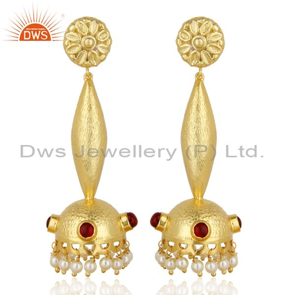 Pearl Gemstone Gold Plated Silver Traditional Wedding Earring Supplier