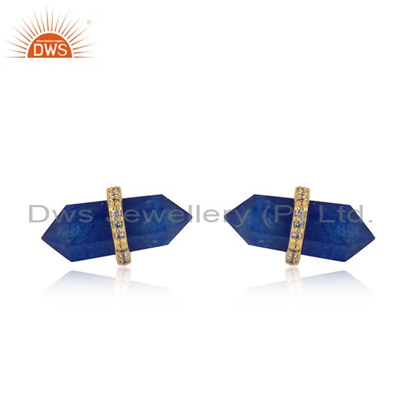 Handcrafted designer lapis pencil gold on silver 925 cz studs