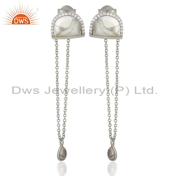 Cz Gemstone 925 Silver White Chain Earrings Manufacturer from India