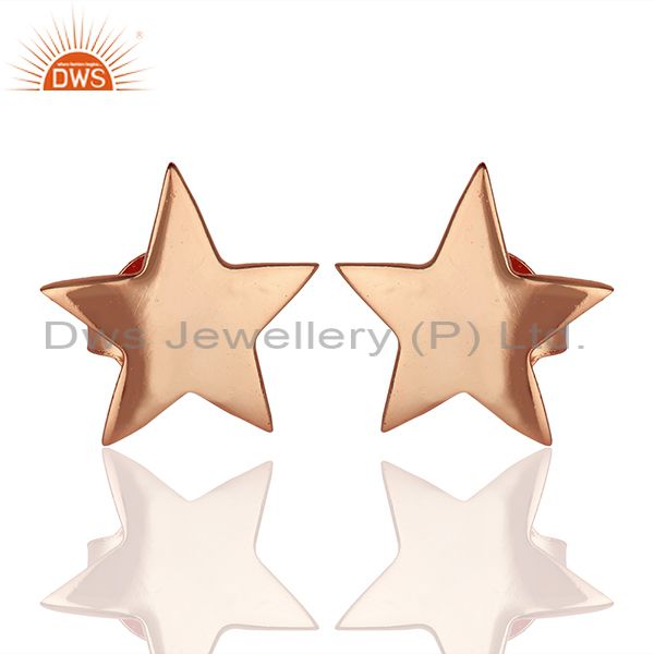 14k Rose Gold Plated Star Charm Sterling Silver Stud Earring Supplier