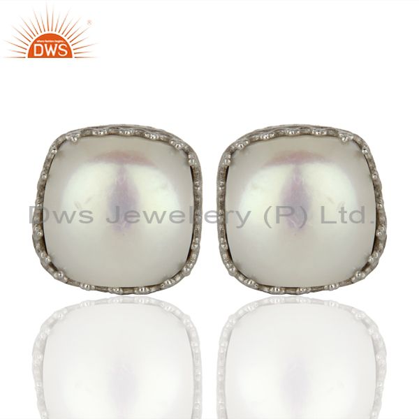 925 Silver Crown Design Natural Pearl Gemstone Stud Earrings Supplier