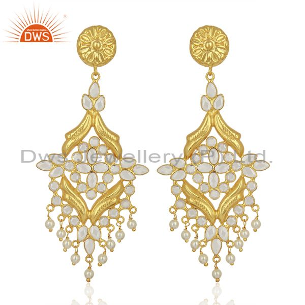 CZ Pearl Gemstone Gold Plated Silver Traditional Earrings Manufacturer