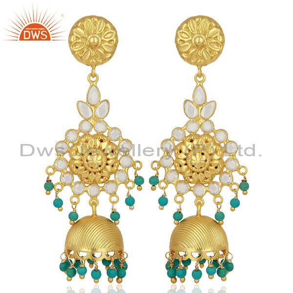 Turquoise and CZ Gemstone Gold Plated Silver Traditional Earrings
