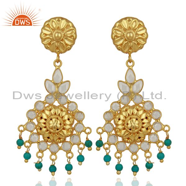Cz Turquoise Gemstone Gold Plated Silver Earrings Jewelry Supplier