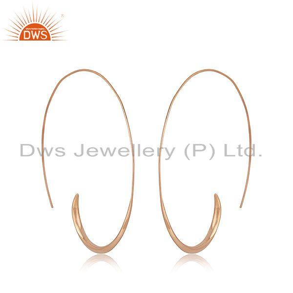 Rose Gold Plated 925 Silver Simple Wire Hoop Earrings Manufacturer of Jewelry