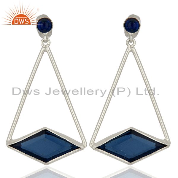 Designer 925 Sterling Silver Blue Corundum Gemstone Earrings Supplier