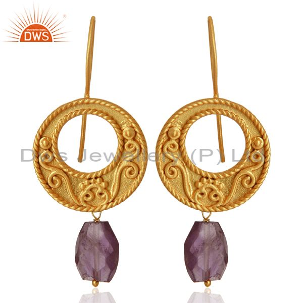 Gold Plated Silver Natural Amethyst Gemstone Earrings Manufacturer