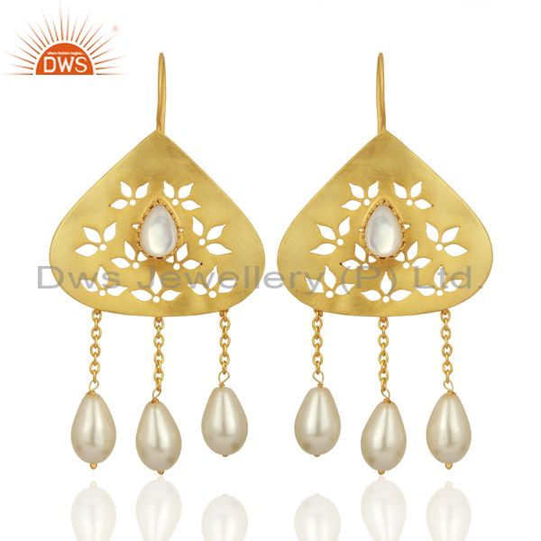 Natural Pearl Gemstone Silver Gold Plated Designer Earrings Supplier