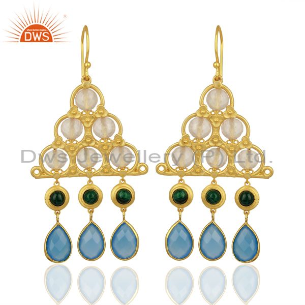 Designer Blue Chalcedony Gemstone 925 Silver Earrings Jewelry Supplier