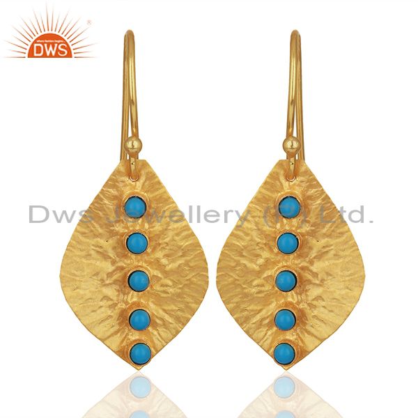 Turquoise Gemstone Gold Plated 925 Silver Drop Earrings Manufacturer