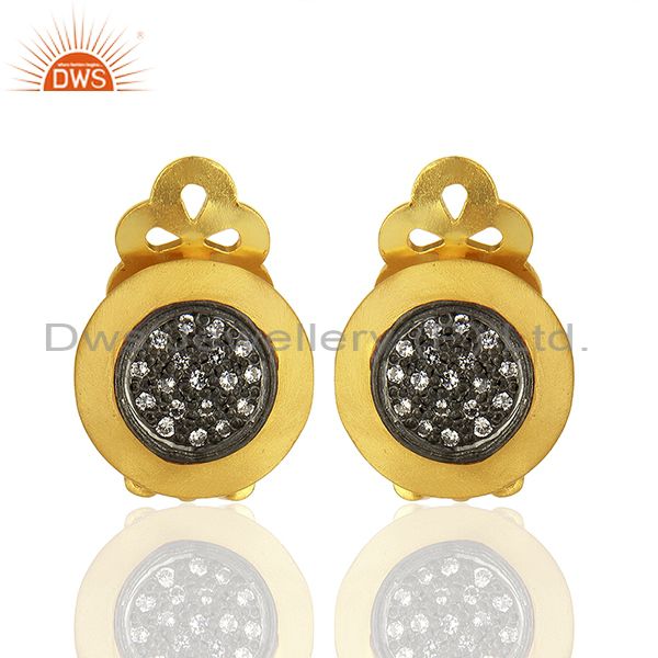 Gold Plated Sterling Silver White Zircon Gemstone Stud Earring Jewelry