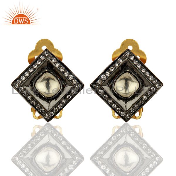 Crystal Quartz and CZ Gold Plated Silver Stud Clip Earrings Supplier