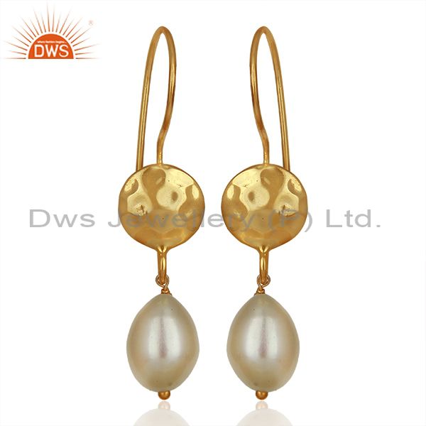 Designer Gold Plated 925 Silver Pearl Gemstone Drop Earrings Supplier