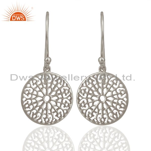 Gardens Inspired 925 Sterling Silver White Rhodium Plated Round Earring