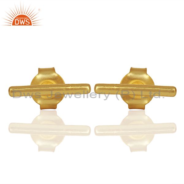 Solid Sterling Silver Gold Plated Bar Stud Earrings Manufacturers