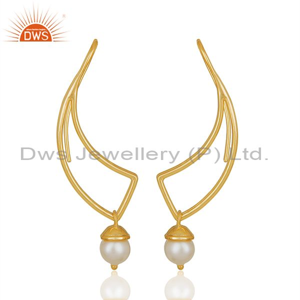 2017 New Designer 925 Silver Gold Plated Pearl Earrings Wholesale