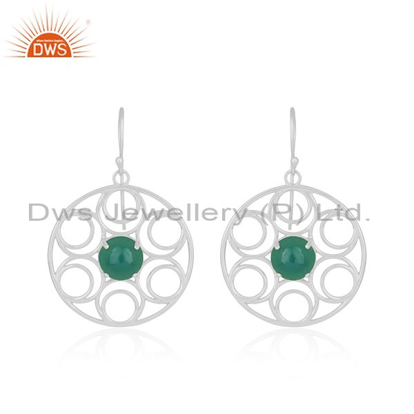 Fine sterling silver green onyx gemstone party wear beautiful earrings