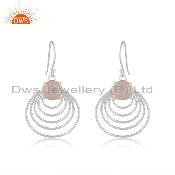 Rose chalcedony gemstone 925 sterling silver drop earrings manufacturer india