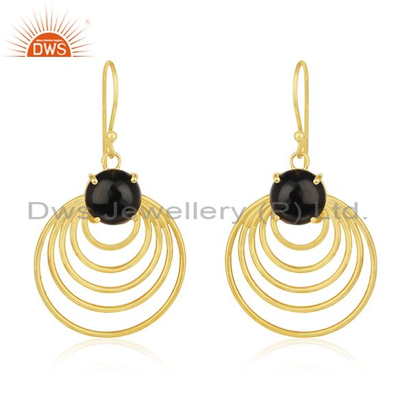 Gold plated 925 silver designer black onyx gemstone dangle earrings manufacturer