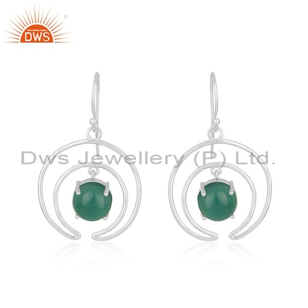 Designer moon design green onyx gemstone fine 925 silver earrings